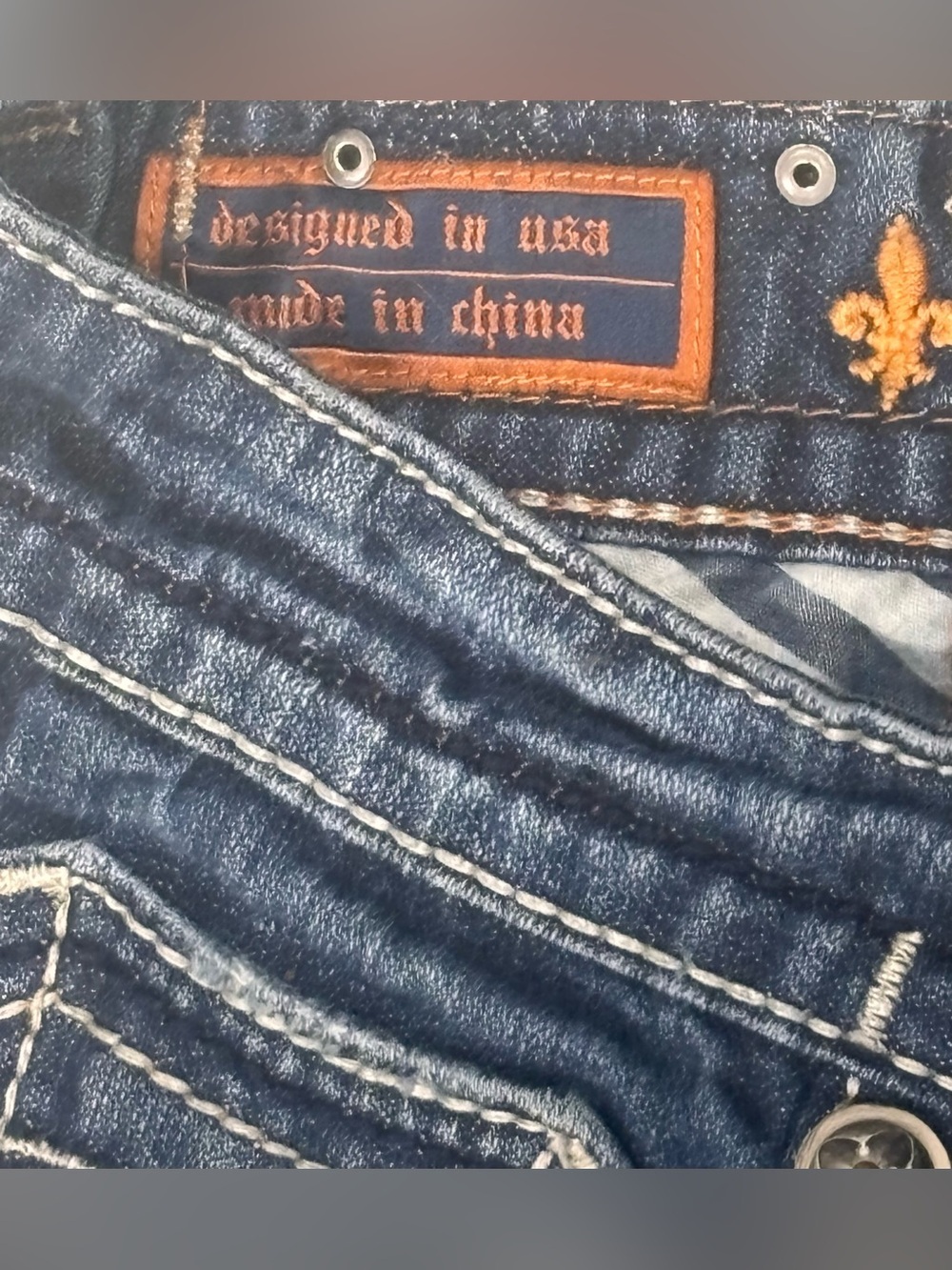 Rock Revival Mick Boot Jeans Men’s 31 Distressed Dark Wash Embroidered Pocket - Picture 6 of 6